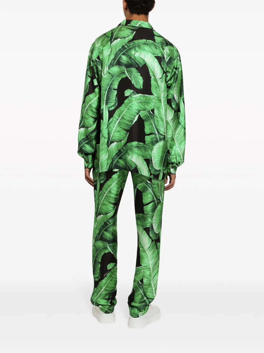 Shop Dolce & Gabbana Leaf-print Silk Shirt In Green