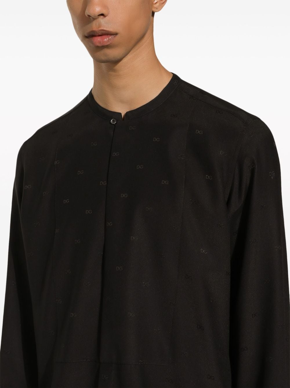 Shop Dolce & Gabbana Logo-print Silk Shirt In Black