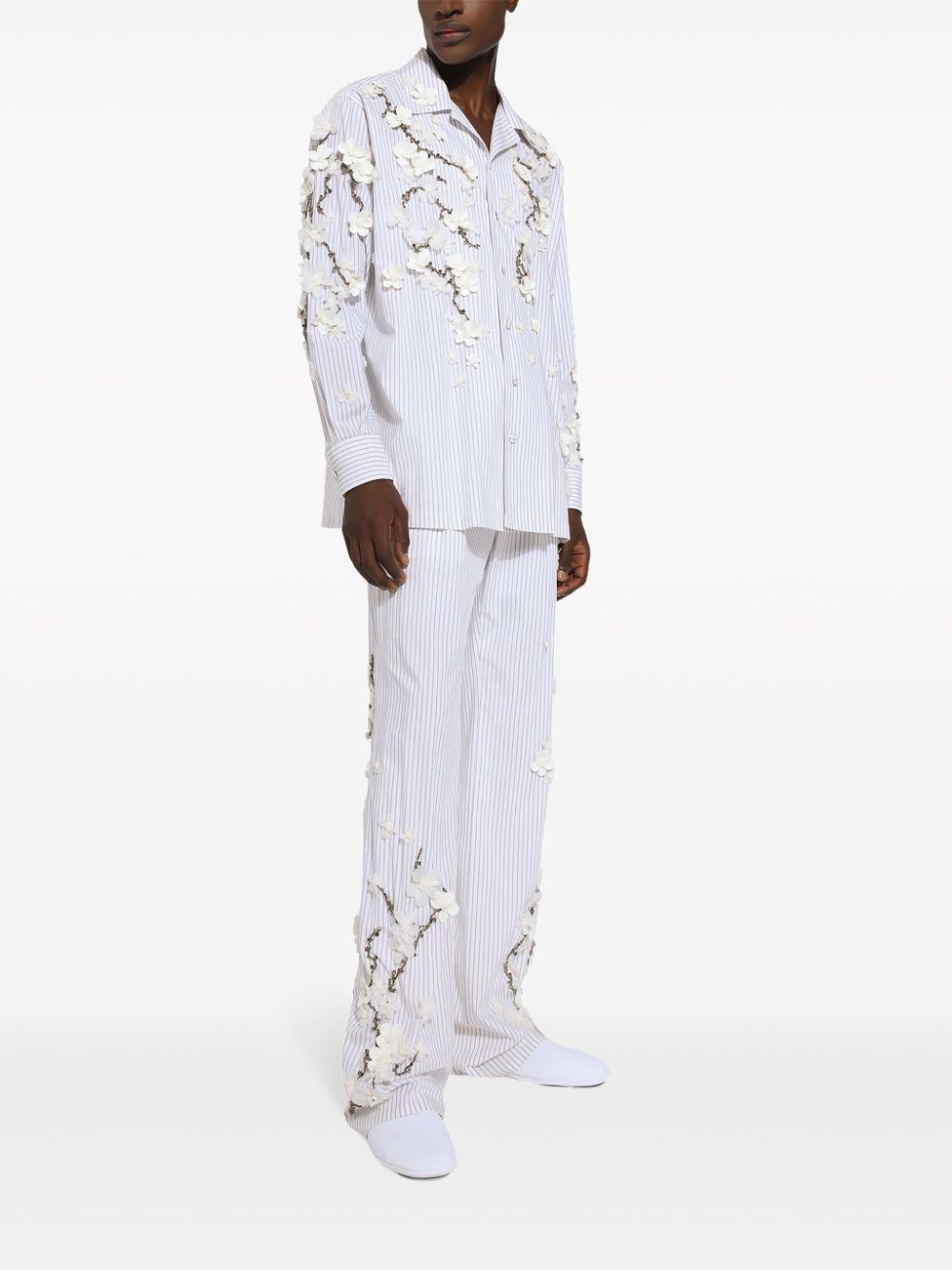Dolce & Gabbana Gestreept overhemd met bloemapplicatie - Wit