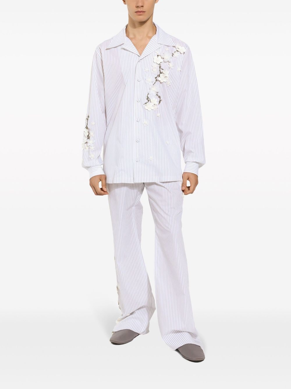 Shop Dolce & Gabbana Floral-appliqué Striped Shirt In White