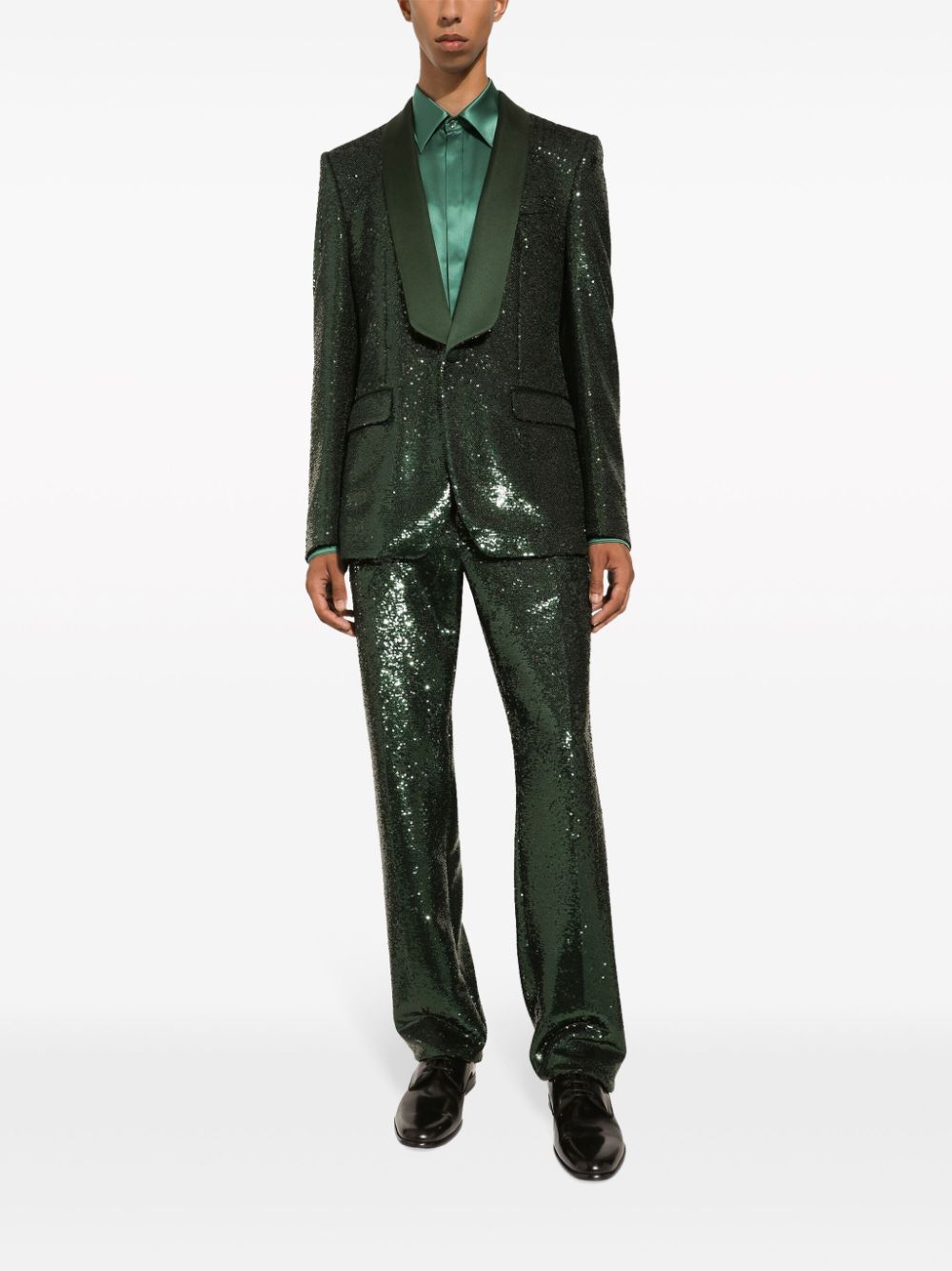 Shop Dolce & Gabbana Point-collar Silk Shirt In Green