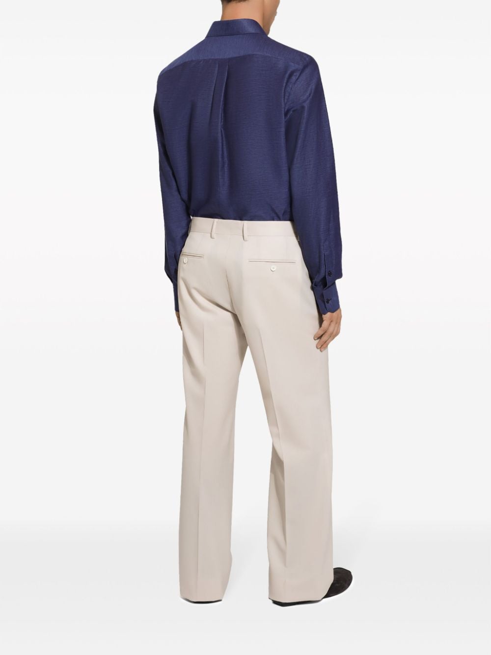 Shop Dolce & Gabbana Long-sleeved Cotton-blend Shirt In Blue