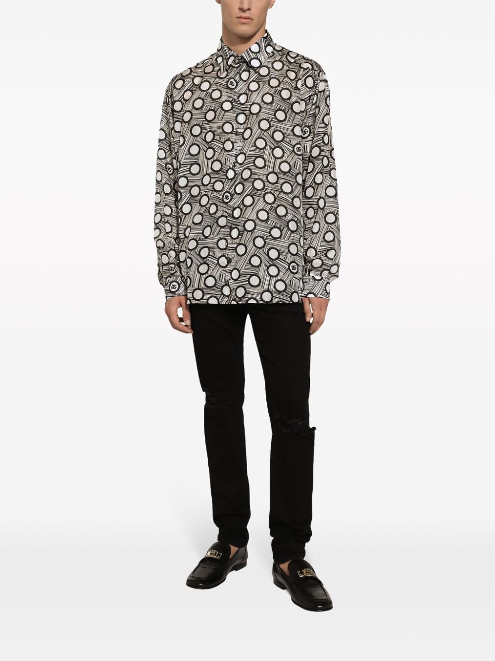 Shop Dolce & Gabbana Geometric-print Silk Shirt In White