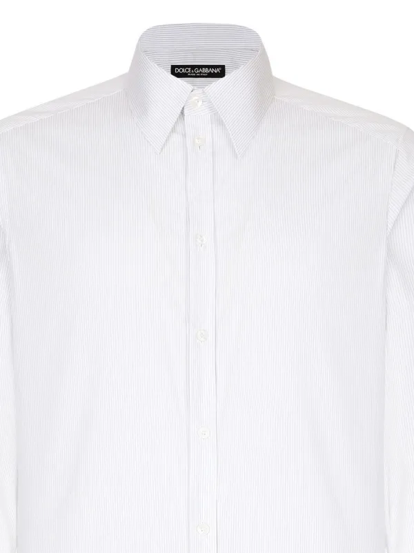 Dolce Gabbana Camisa De Popelina Con Rayas Estampadas Blanco