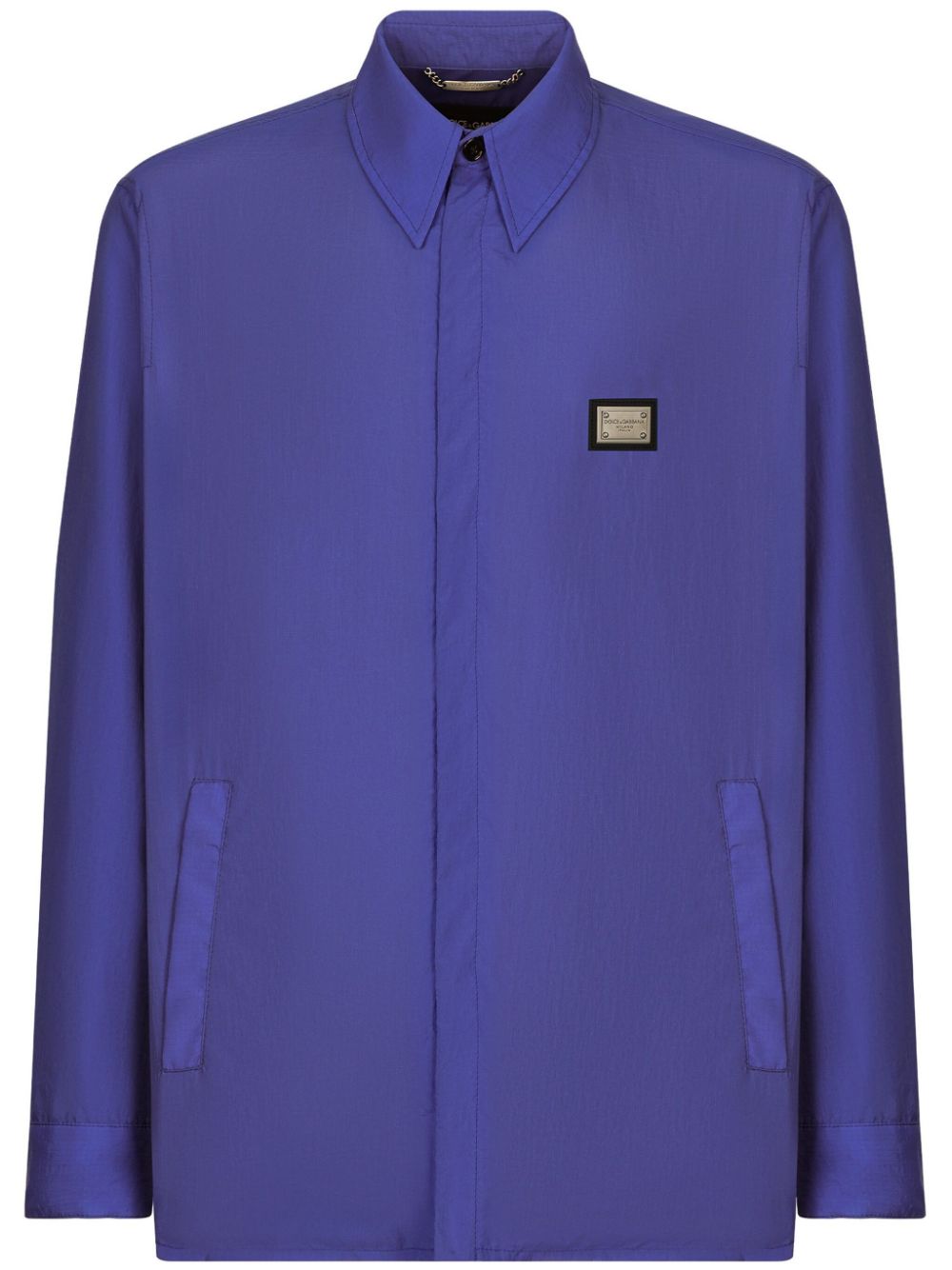 Dolce & Gabbana Logo-plaque Classic-collar Shirt Jacket In Blue