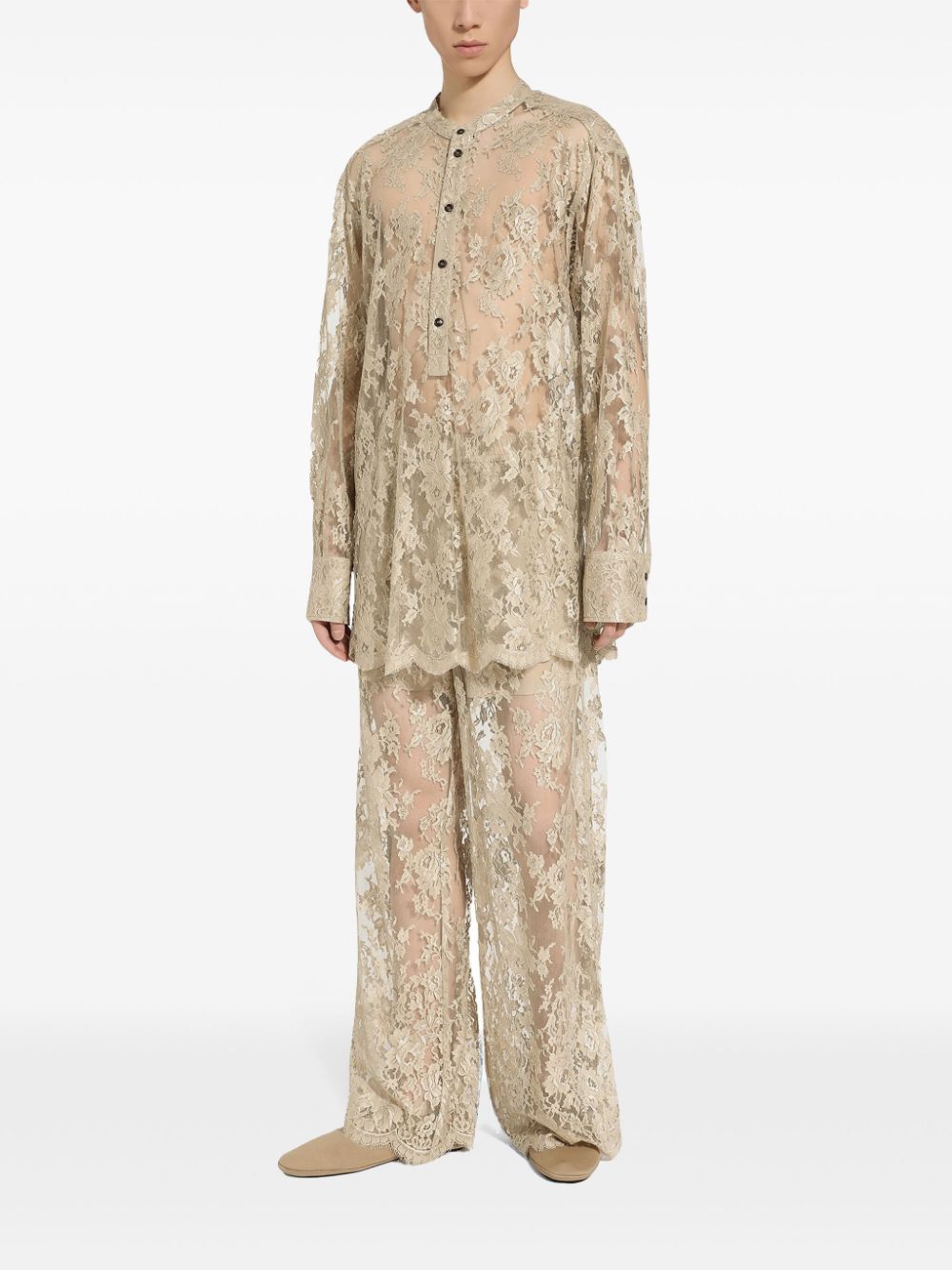 Shop Dolce & Gabbana Semi-sheer Floral-lace Shirt In Neutrals