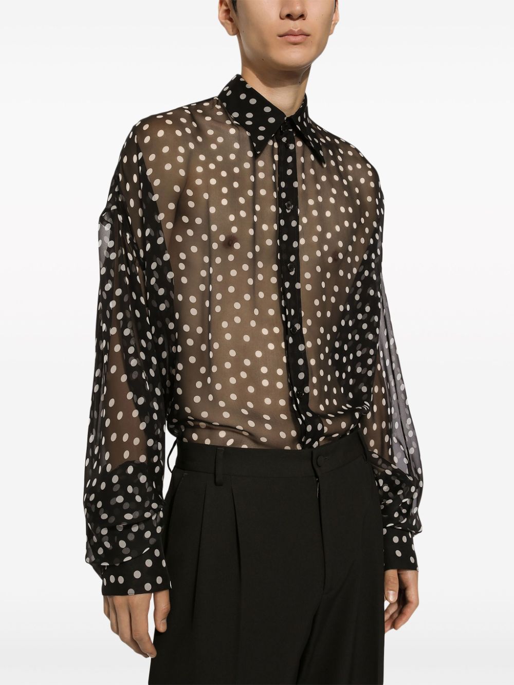 Shop Dolce & Gabbana Polka-dot Sheer Chiffon Shirt In Black