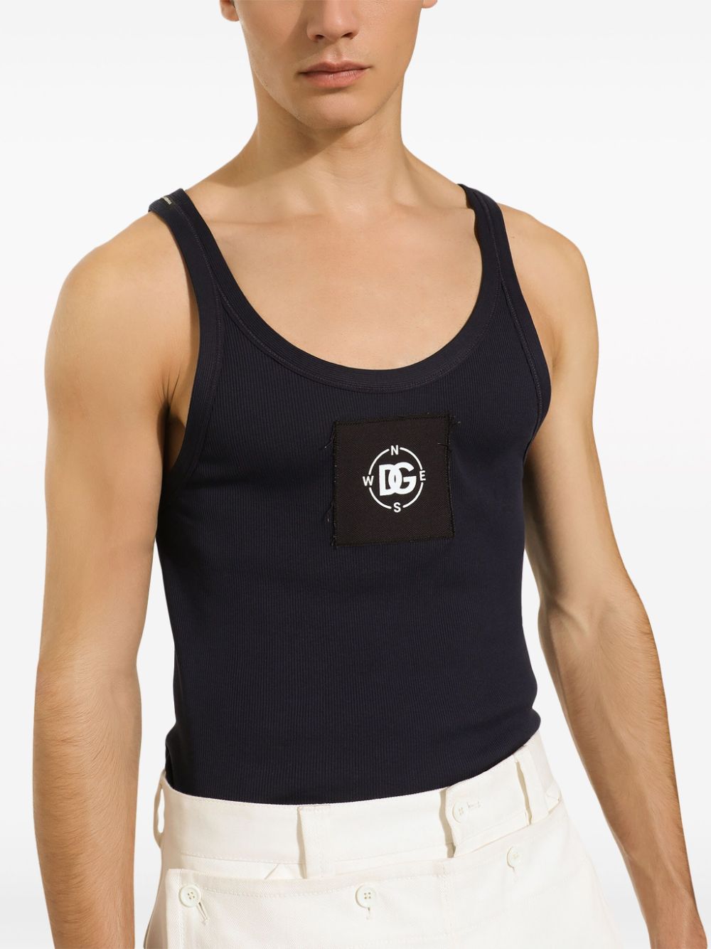 Shop Dolce & Gabbana Logo-appliqué Cotton Tank Top In Blue