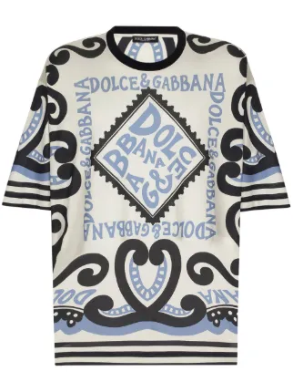 当季大流行 Marina-print Gabbana & Dolce Silk FARFETCH | White | T-shirt カットソー(長袖+七分)