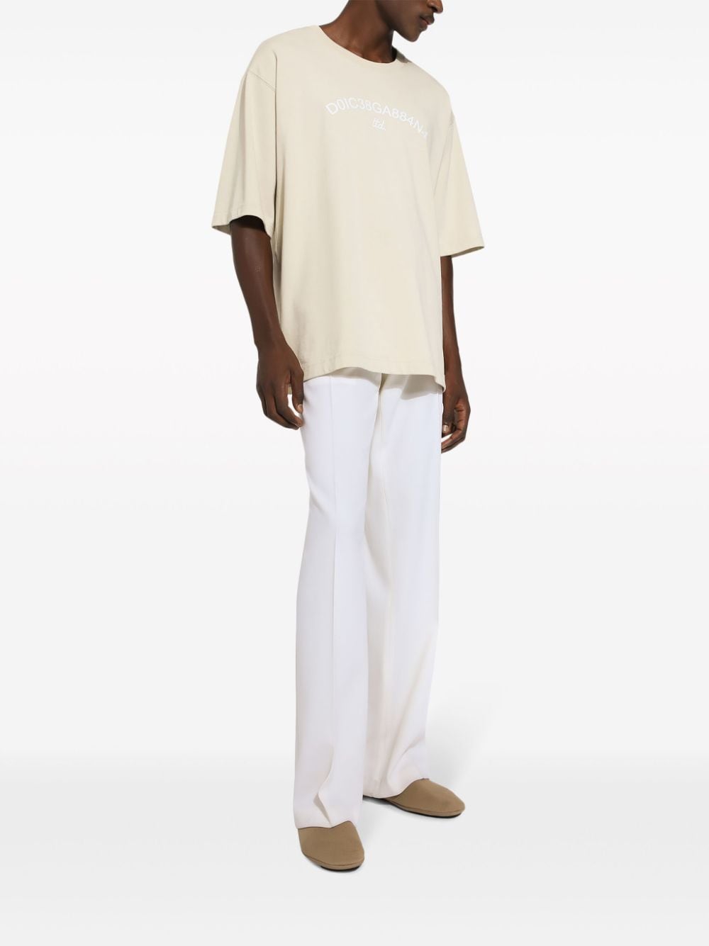Shop Dolce & Gabbana Logo-print Cotton T-shirt In Neutrals