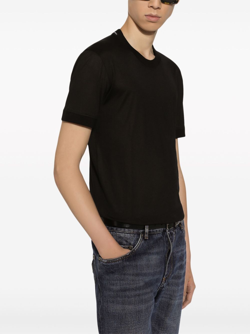 Shop Dolce & Gabbana Crew-neck Silk T-shirt In Black