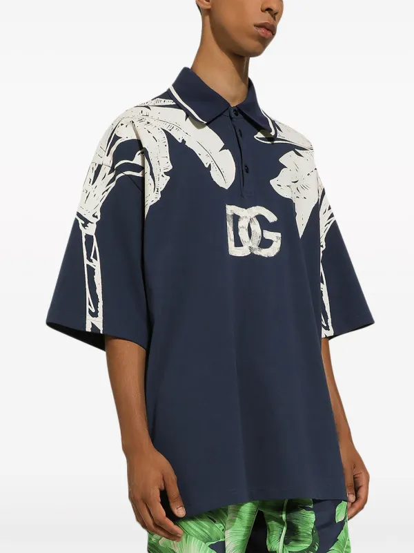 Dolce & Gabbana Banana tree-print Oversize Polo Shirt | Blue