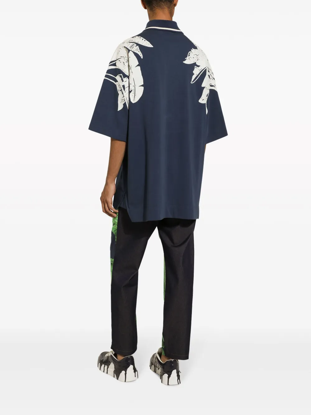 Shop Dolce & Gabbana Banana Tree-print Oversize Polo Shirt In Blue