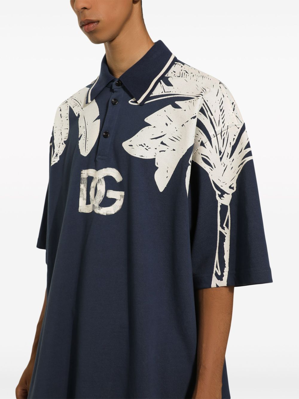 Shop Dolce & Gabbana Banana Tree-print Oversize Polo Shirt In Blue