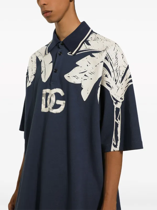 Dolce & Gabbana Banana tree-print Oversize Polo Shirt | Blue