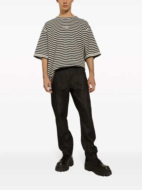 Tシャツ・カットソー Dolce&Gabbana Striped T-Shirt Dolce & Gabbana logo-embroidered Striped T-shirt | Black