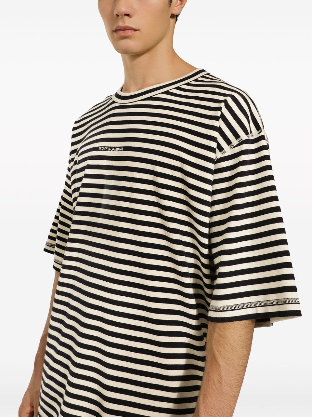 Shop Dolce & Gabbana Logo-embroidered Striped T-shirt In Black