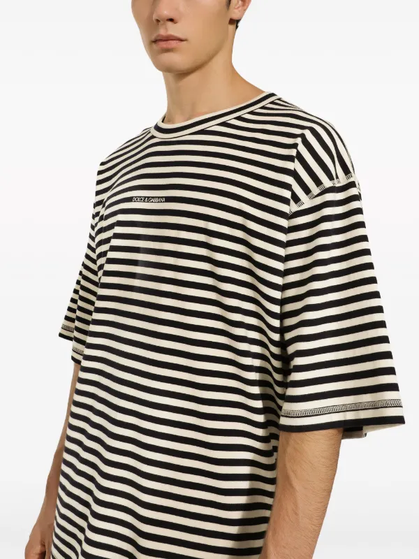 Dolce & Gabbana logo-embroidered Striped T-shirt | Black