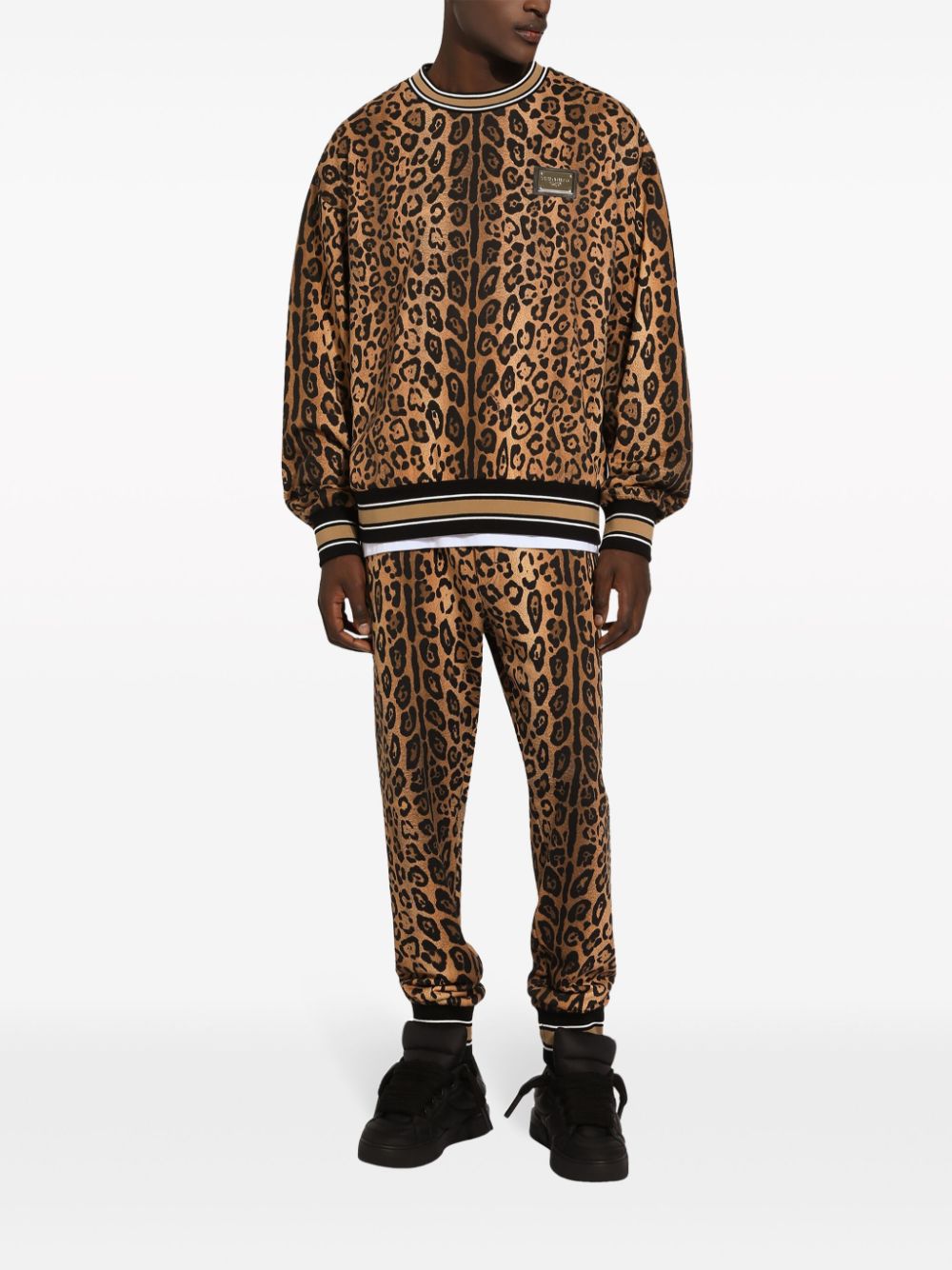 Shop Dolce & Gabbana Leopard-print Cotton Sweatshirt In Brown