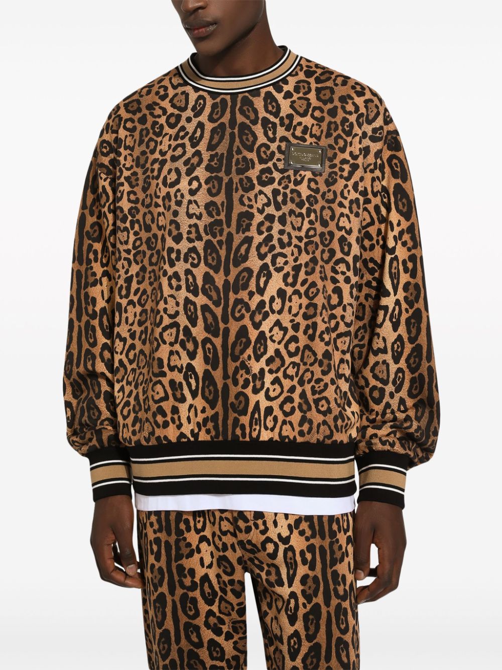 Shop Dolce & Gabbana Leopard-print Cotton Sweatshirt In Brown
