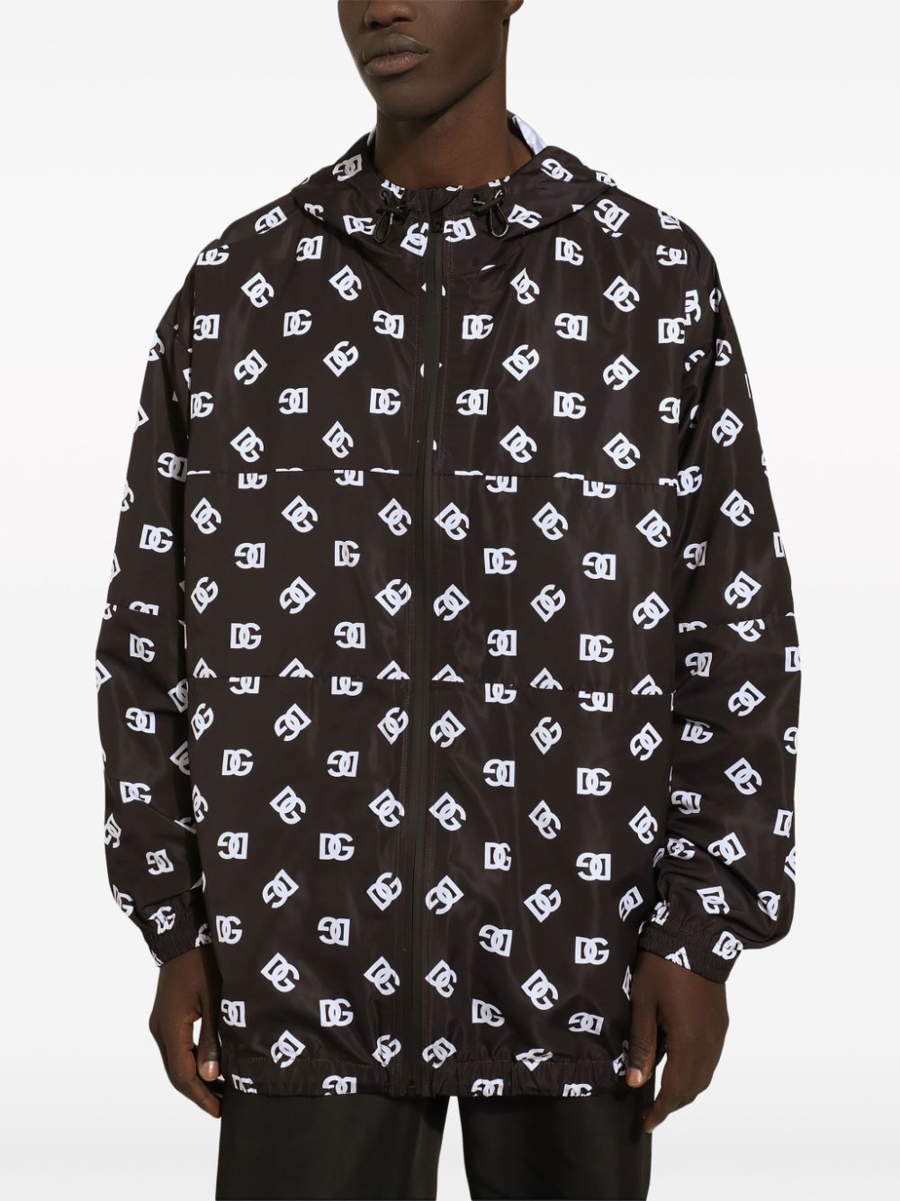 Shop Dolce & Gabbana Monogram-print Hooded Jacket In Schwarz