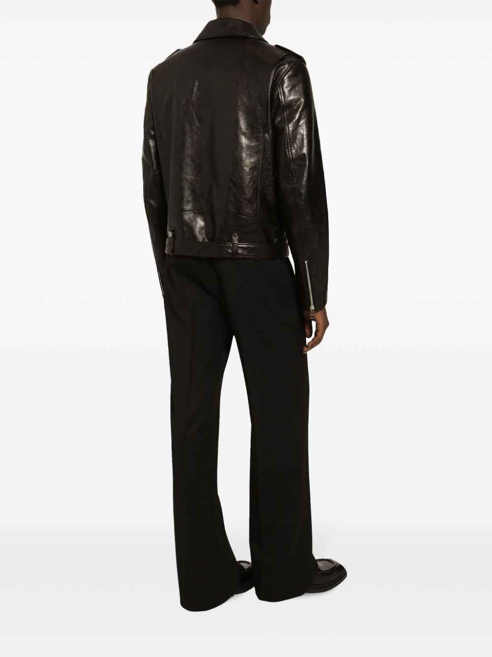 Shop Dolce & Gabbana Grained Leather Biker Jacket In Black