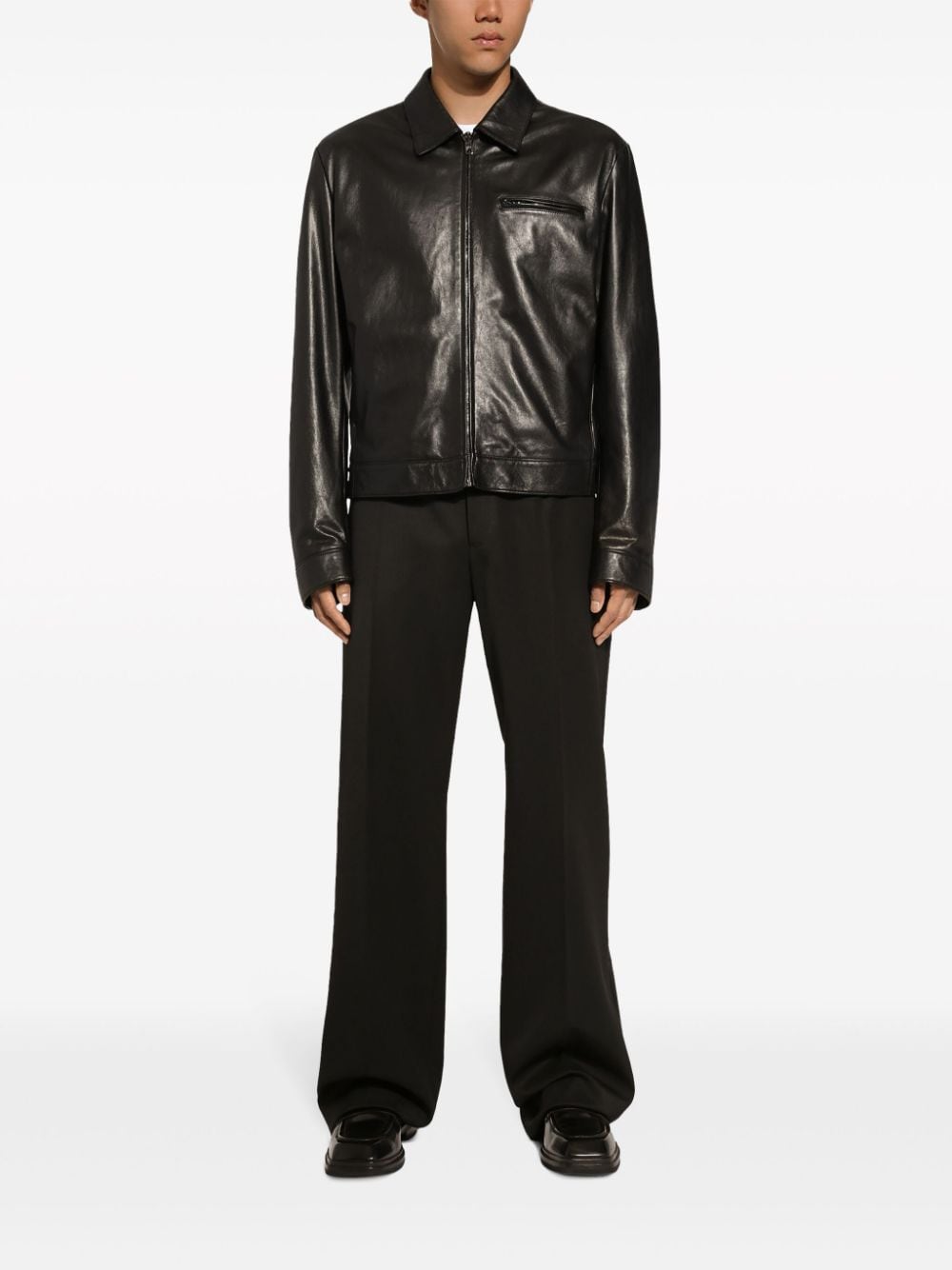 Shop Dolce & Gabbana Zip-up Leather Jacket In Black