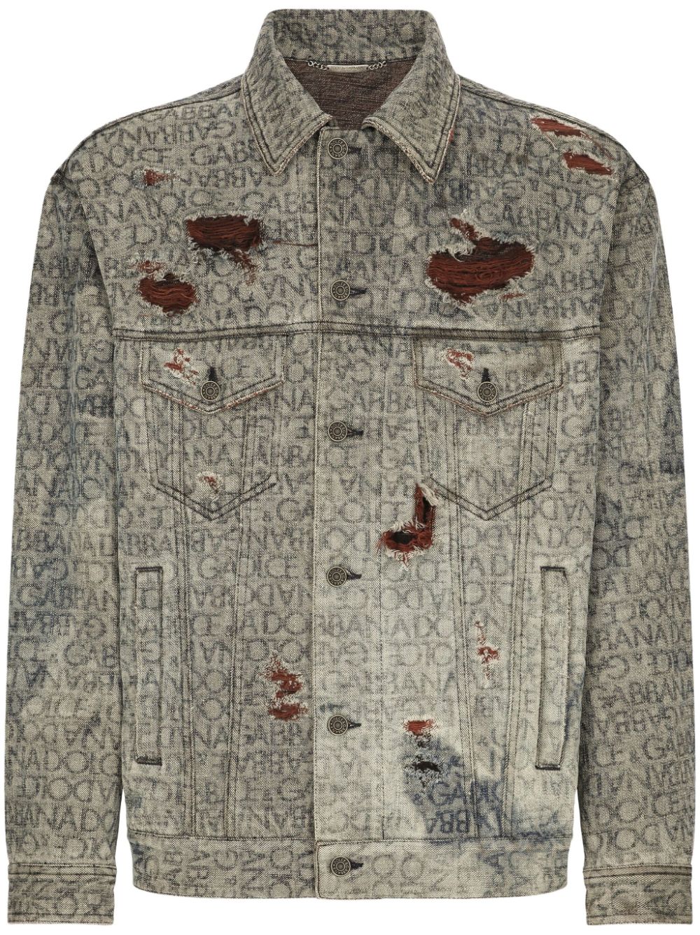 Dolce & Gabbana Logo-print Distressed Denim Jacket In Grey