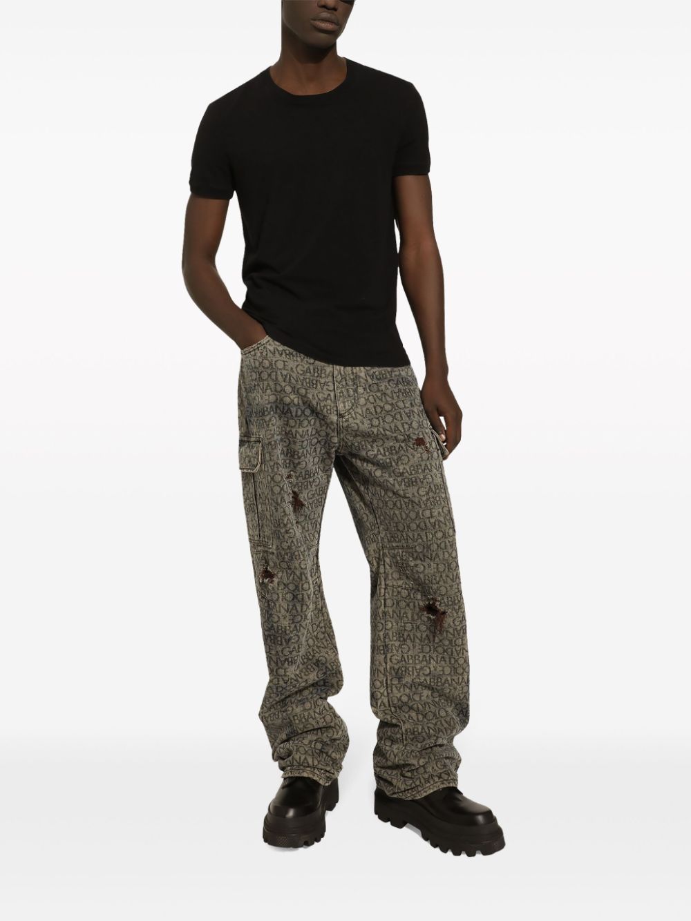 Shop Dolce & Gabbana Laser Logo-pattern Cargo Jeans In Neutrals