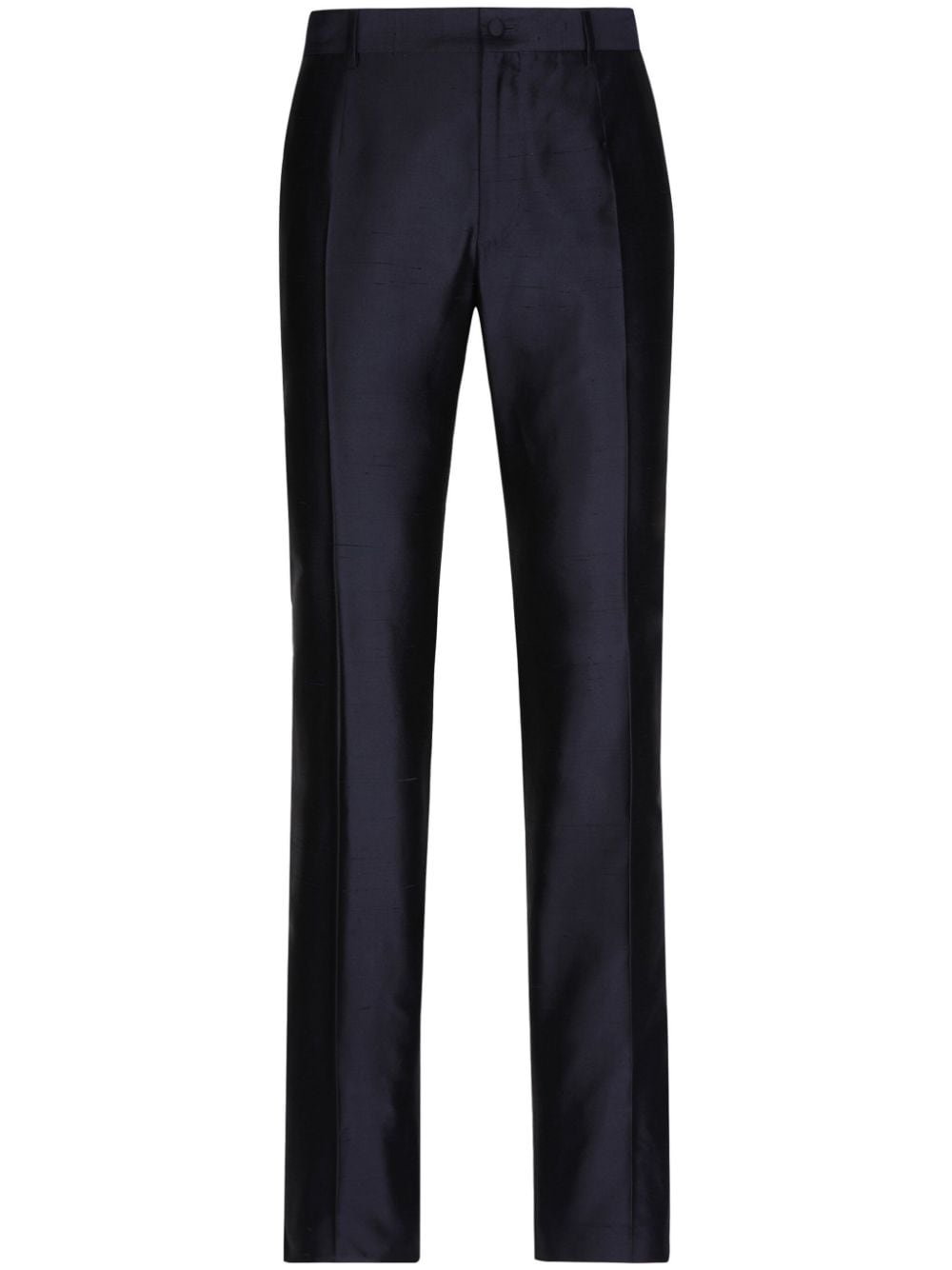 Dolce & Gabbana Pressed-crease Silk Tailored Trousers In Blue