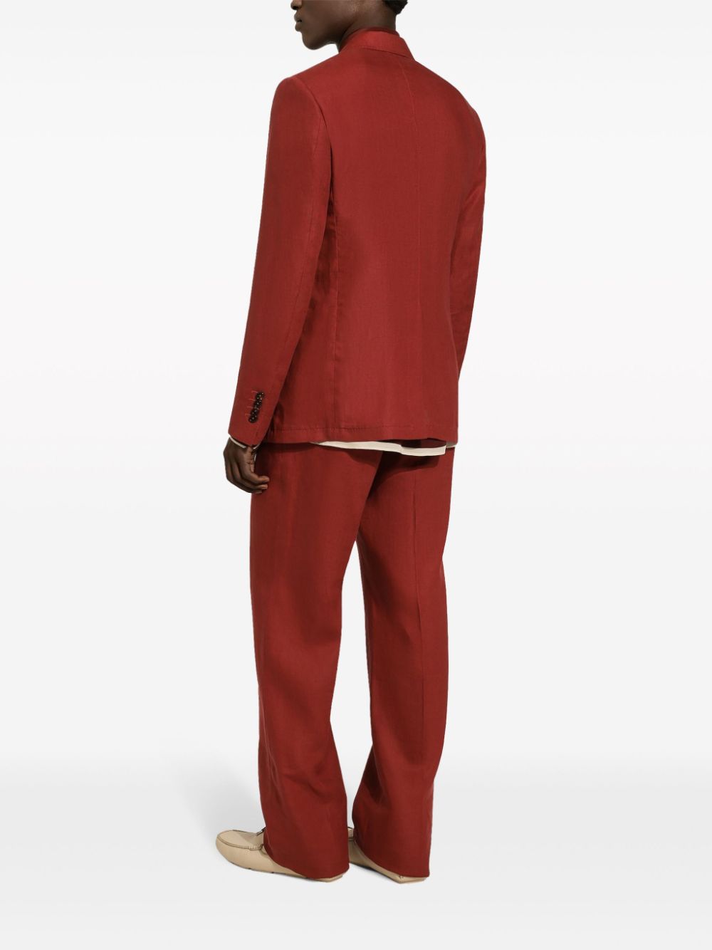 Shop Dolce & Gabbana Pressed-crease Linen Tailored Trousers In Red