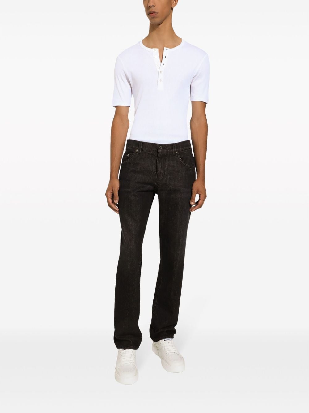 Shop Dolce & Gabbana Logo-appliqué Long-length Tapered Jeans In Black