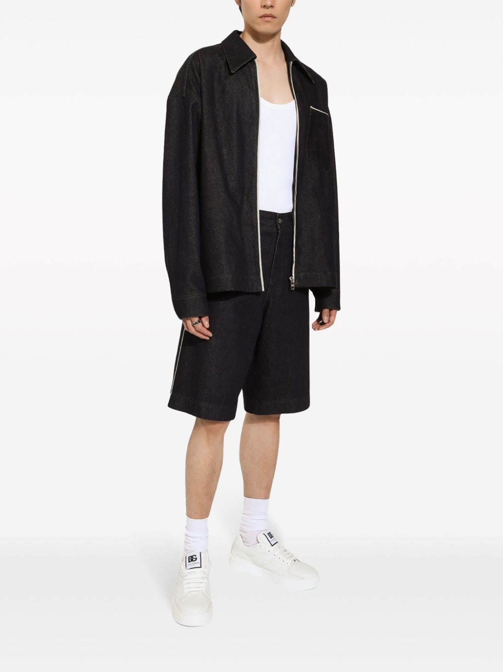 Dolce & Gabbana Denim bermuda shorts met logoplakkaat Zwart
