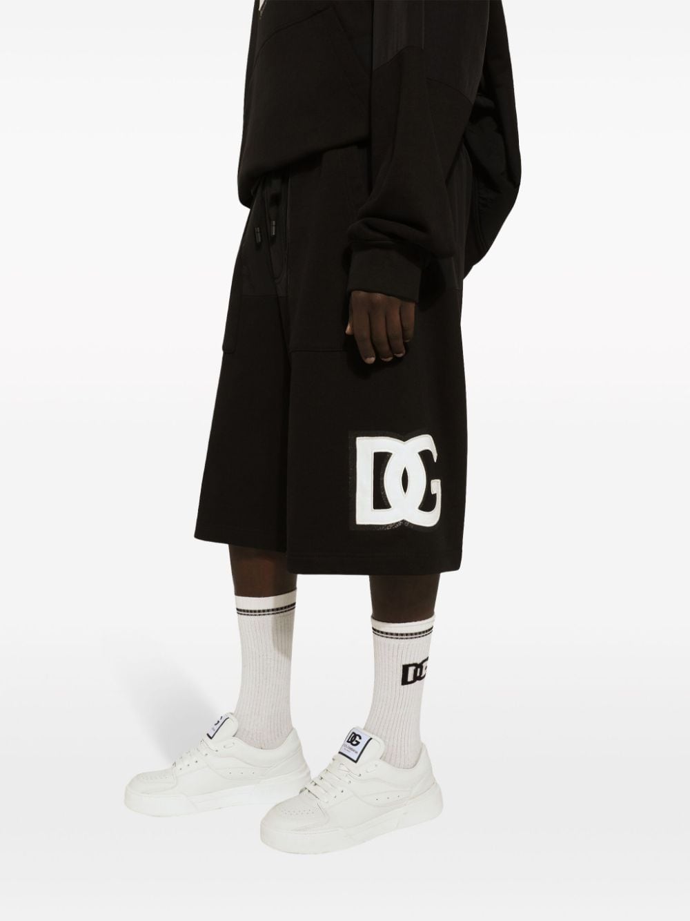 Shop Dolce & Gabbana Logo-print Cotton-blend Track Shorts In Black