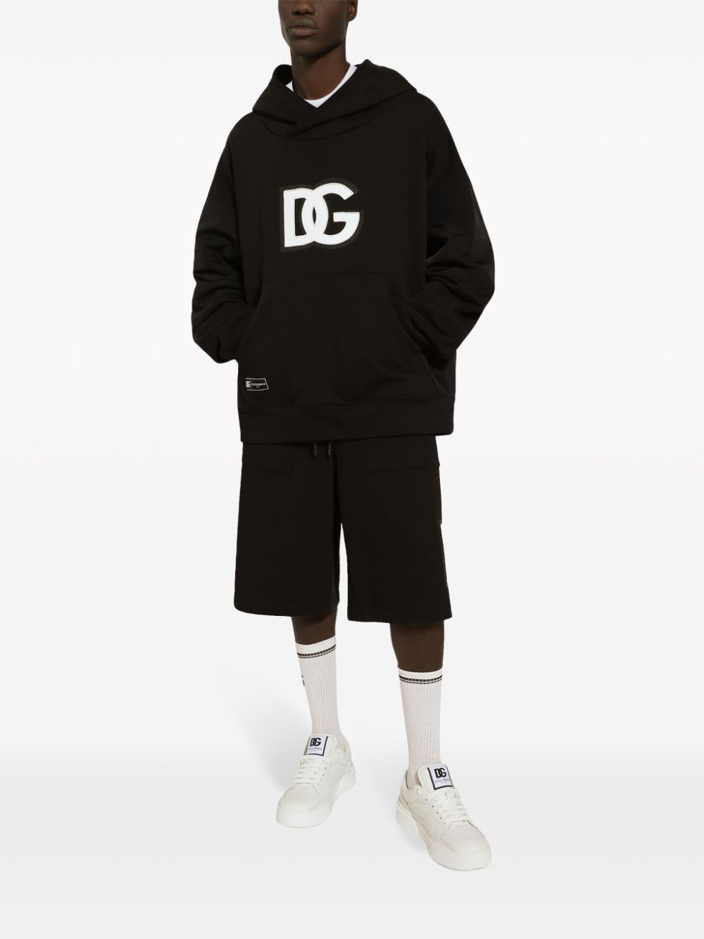 Shop Dolce & Gabbana Logo-print Cotton-blend Track Shorts In Black