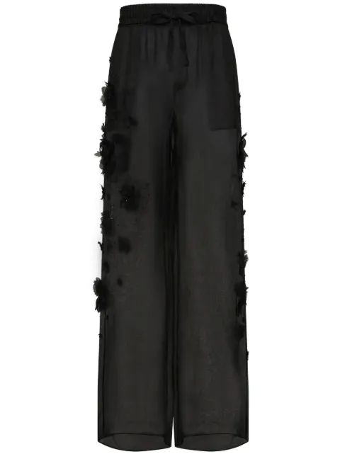 Dolce & Gabbana floral-appliqué silk trousers