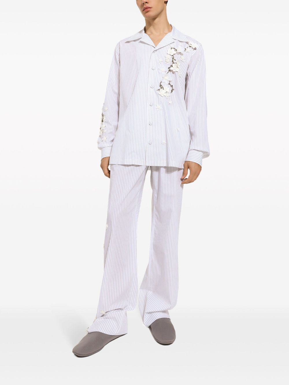 Shop Dolce & Gabbana Floral-appliqué Cotton Trousers In White