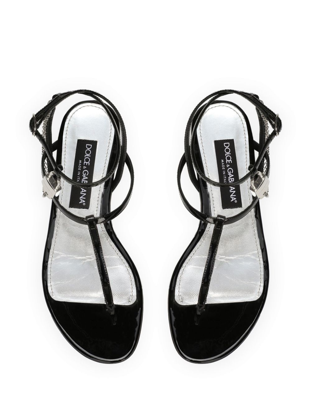 Shop Dolce & Gabbana Padlock Patent-leather Flat Sandals In Black