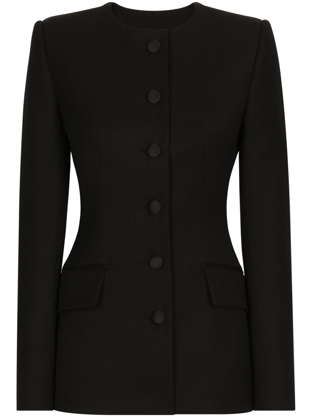 Shop Dolce & Gabbana Single-breasted Collarless Blazer In Black