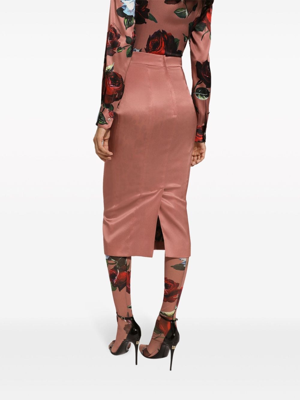 Shop Dolce & Gabbana Silk-satin Pencil Midi Skirt In Pink