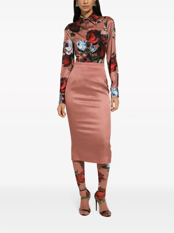 Dolce Gabbana silk-satin Pencil Midi Skirt Pink FARFETCH