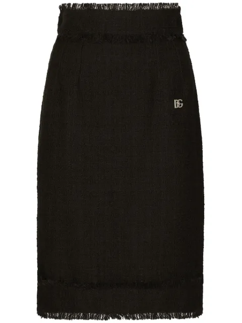 Dolce & Gabbana DG-plaque tweed midi skirt