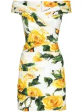 Dolce & Gabbana off-shoulder rose-print dress - White