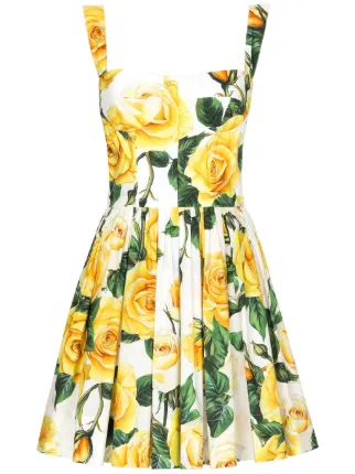 Dolce & Gabbana ローズ コットン ミニ ドレス イエロー Dolce & Gabbana ローズプリント ミニドレス | イエロー
