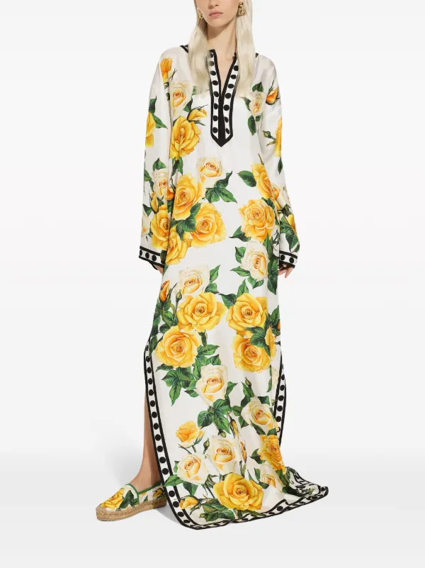 DOLCE&GABBANA ドルガバ ローズプリント シルク マキシ ドレス Dolce & Gabbana ローズプリント シルクマキシドレス | ホワイト