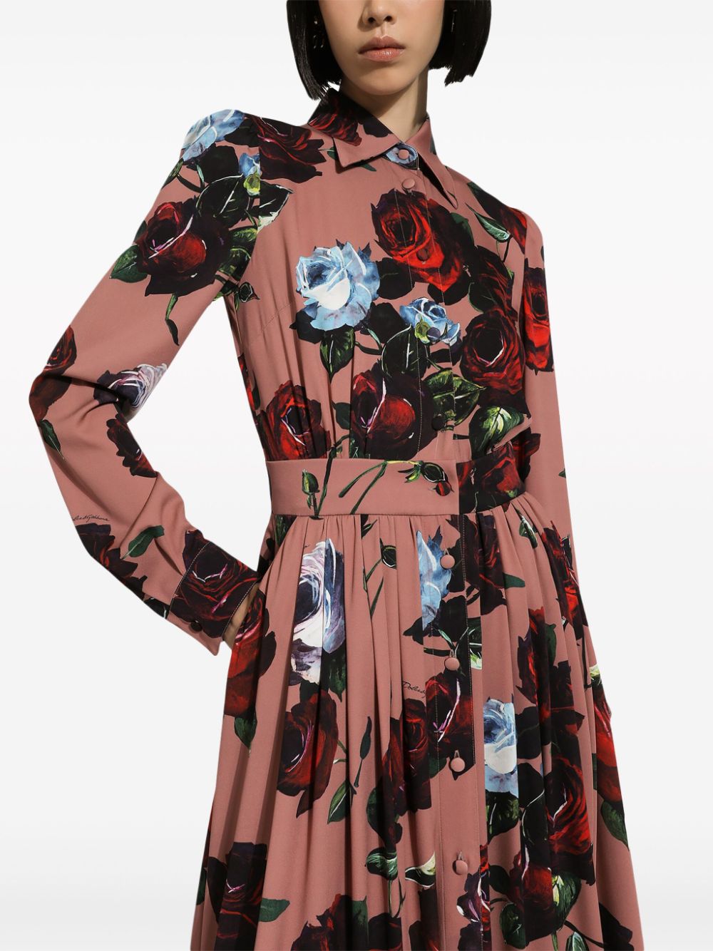 Shop Dolce & Gabbana Floral-print Silk-blend Dress In Pink