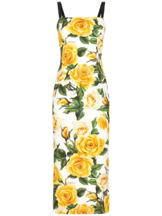 Dolce & Gabbana rose-print silk-blend Midi Dress | White