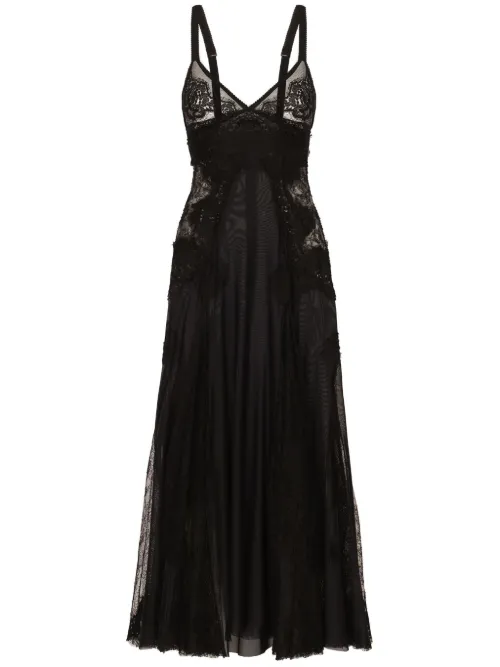 Robe mi-longue à détails de dentelle - Dolce & Gabbana - Modalova