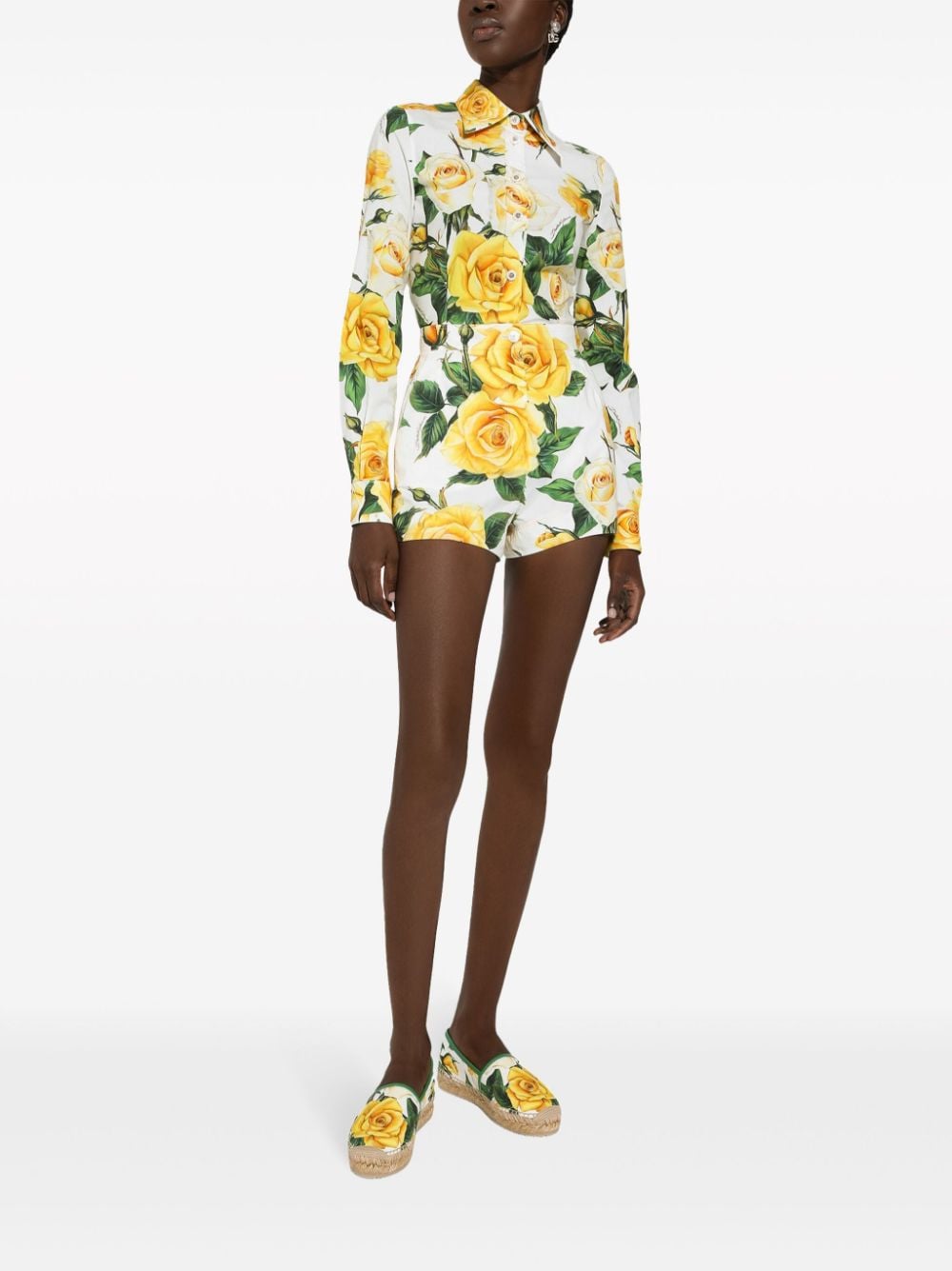 Shop Dolce & Gabbana Yellow Rose Cotton Shorts In White