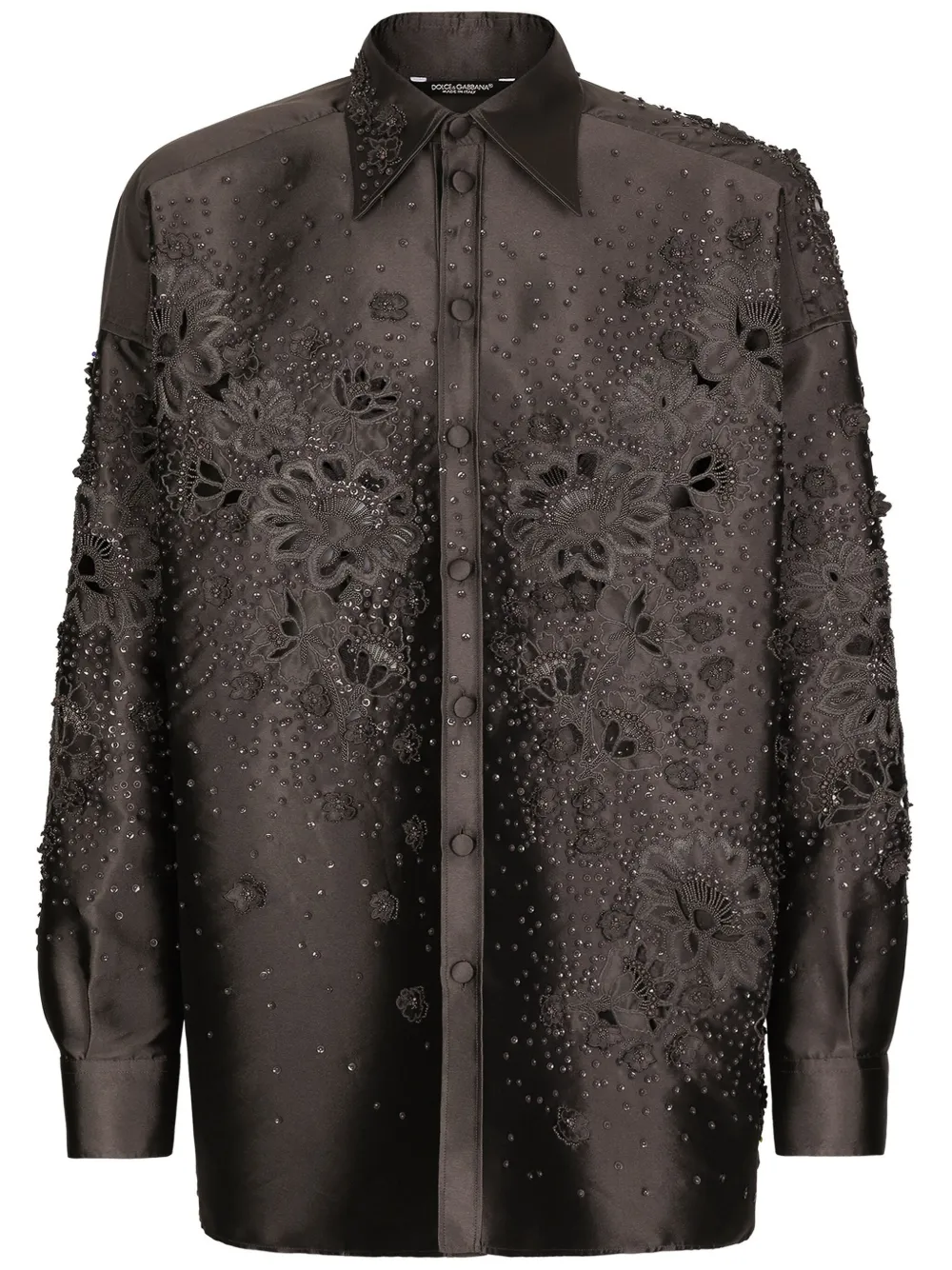 Dolce & Gabbana floral-embroidered silk shirt | Black | Image 1